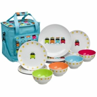 For VW Camper Smiles 13pc Melamine Dinner Set Cool Bag-Camping avan  Camping Australia