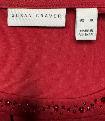 Susan Graver XL Maroon Top Liquid Knit Key Hole Neck Red Crystal Studs Preowned - Bild 9 von 13