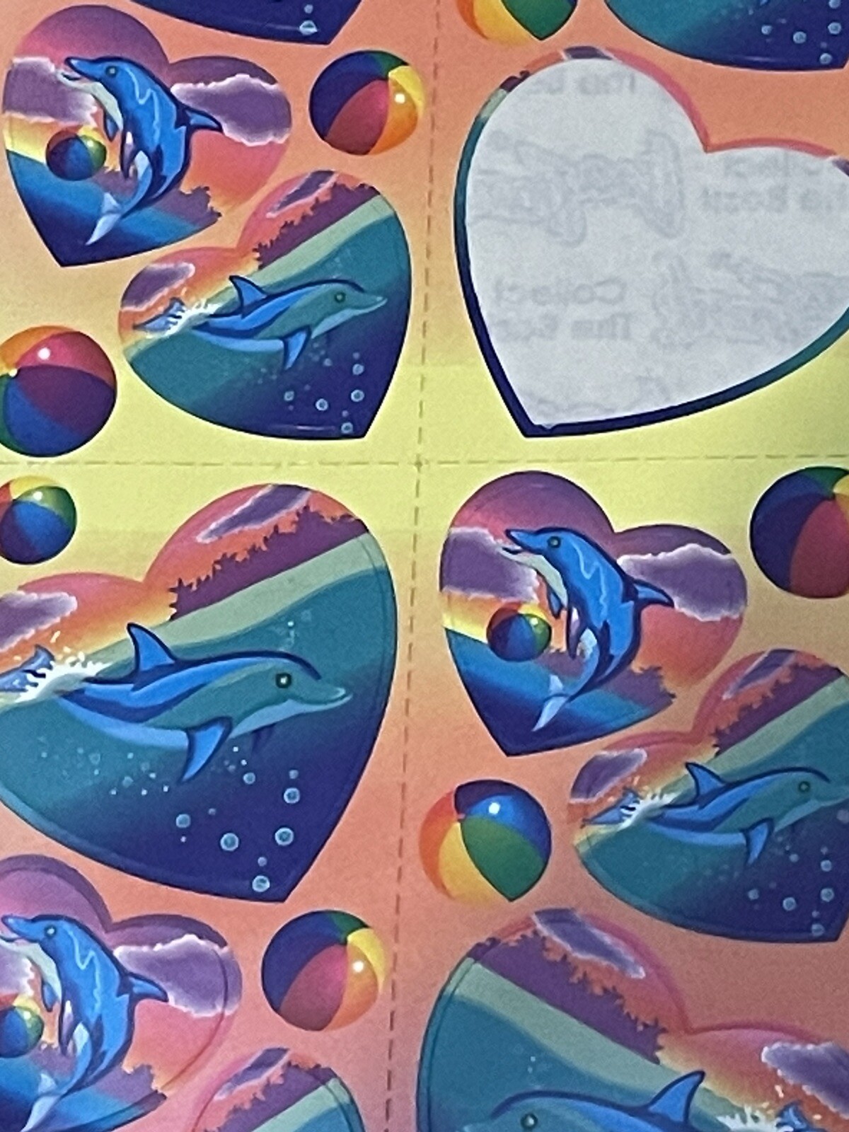 Vintage Lisa Frank Sticker sheet Hearts & Rainbows & Dolphins as shown