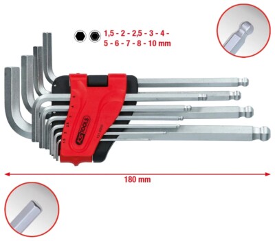 KS Tools Ball End Allen Angle Socket Wrench Set, Long, 10-Piece - 151
