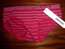 NWT DKNY MICROFIBER KNIT SEAMLESS HIPSTER PANTIES 570046 4FV RED / GREY STRIPE S