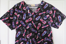 Tafford Womens Medical Scrub Top Flip Flops Americana Patriotic Pockets 21 3/4"