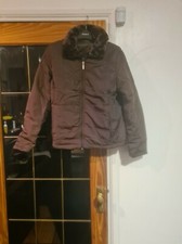 Jane Ashley Casual Living Brown Faux Fur Collar Puffer Jacket Size 12 - 14