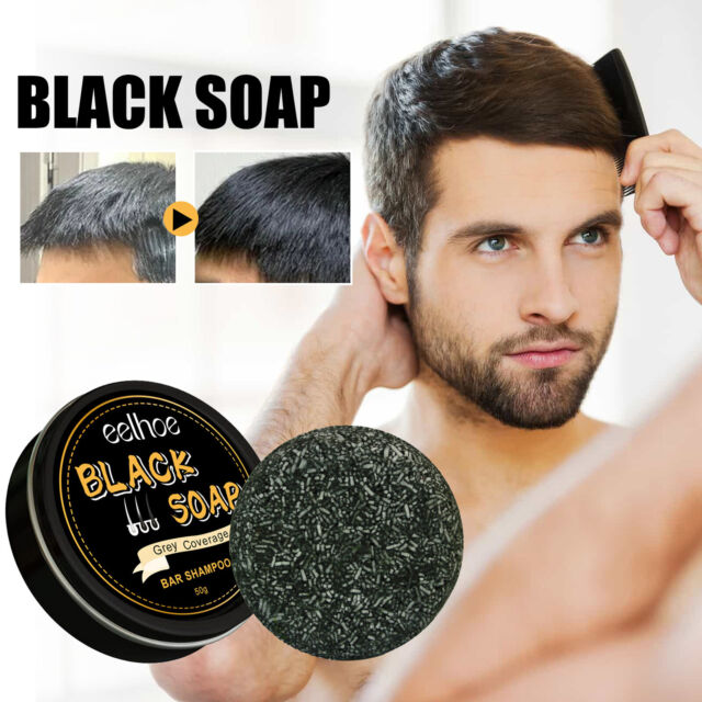 Men's Grey Coverage Bar Shampoo Hair Darkening Black Soap for Grey Hair Cover