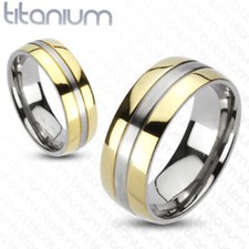 6mm 2-Tone Gold IP Edges Band Ring Solid Titanium Wedding band Women's Ring
