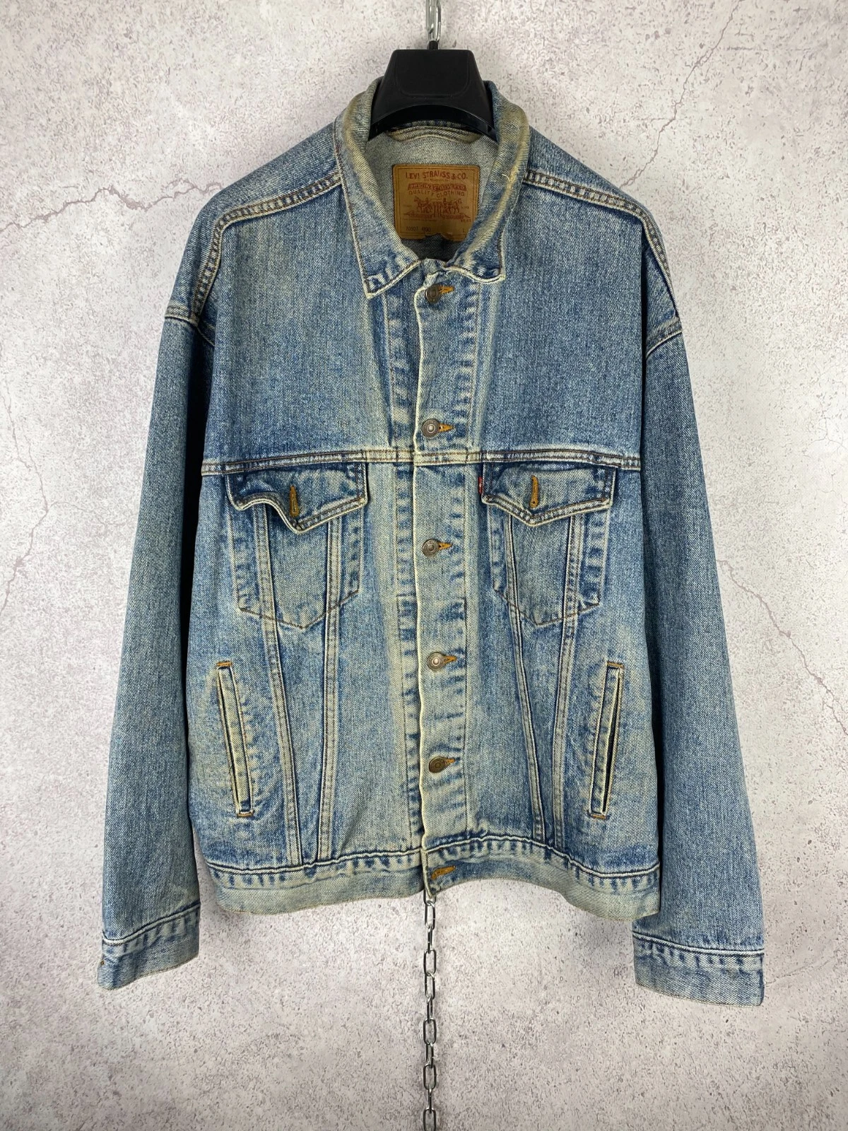 Rare Vintage Levis Mens Cotton Denim Washed Blue Tracker Jacket Size L