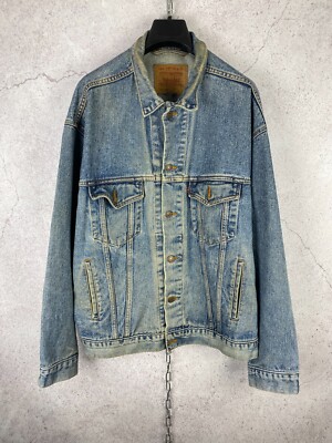 Rare Vintage Levis Mens Cotton Denim Washed Blue Tracker Jacket Size L