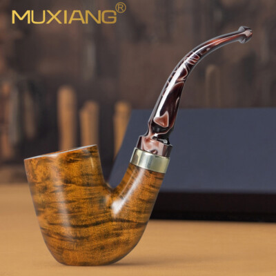 MUXIANG Briar Hungarian Pfeife Handmade Smooth Oom-Paul Tabakpfeife Curved Stem