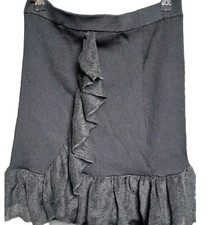 SANDRO Prais Ruffle-trimmed ribbed-knit mini Black skirt Size UK 12, EU 40
