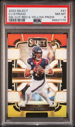 2023 Panini Select #41 Cj Stroud Die-Cut Red & Yellow Prizm PSA 8
