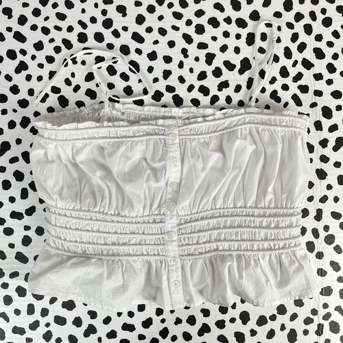 MADEWELL NWD Women's Smocked Poplin Eyelet White Button-Front Top MEDIUM NQ524