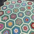 Vintage Handmade Grandmother's Flower Garden Quilt Scalloped Edge 90x87 Cotton — photo 3