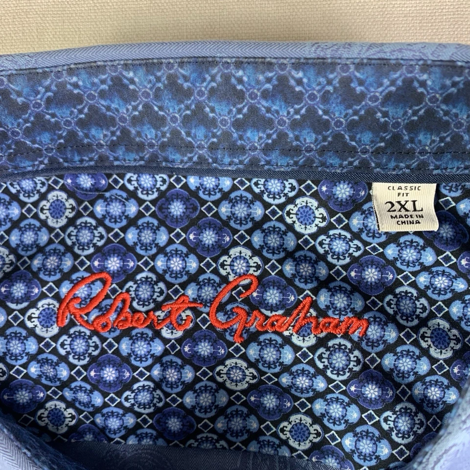 Robert Graham Shirt Men XXL Paisley Jacquard Floral Flip Cuff Blue Classic Fit - Image 3 of 4