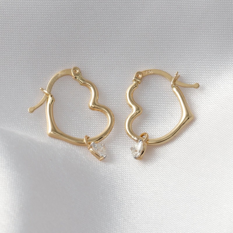 0.36 Ct Natural SI/H Heart Diamond Hoop Earrings 18k Yellow Gold Gift for Mom