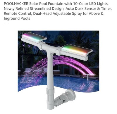 POOLHACKER Solar Pool Fountain with 10-Color LED Lights, Newly Refined Stream...