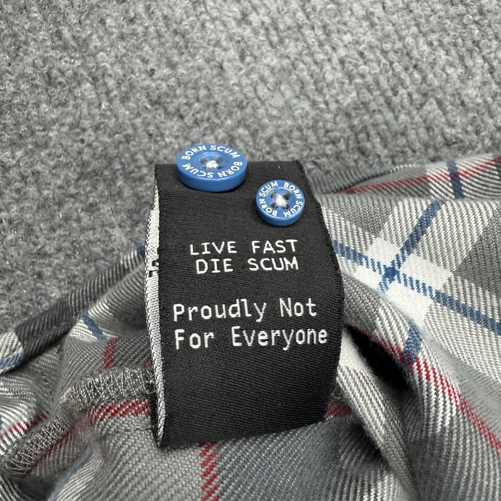 Born Scum Count Me Out Flannel Shirt Mens Small Gray Plaid Long Sleeve - product detail image 18