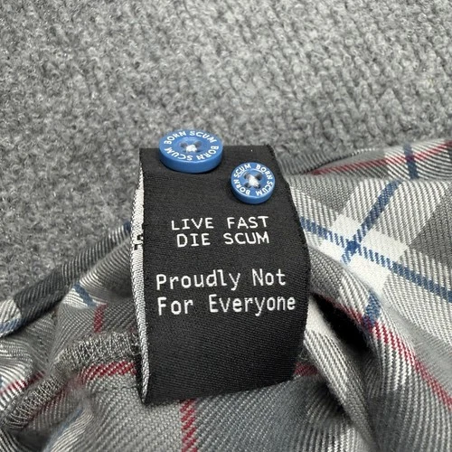 Born Scum Count Me Out Flannel Shirt Mens Small Gray Plaid Long Sleeve image 18
