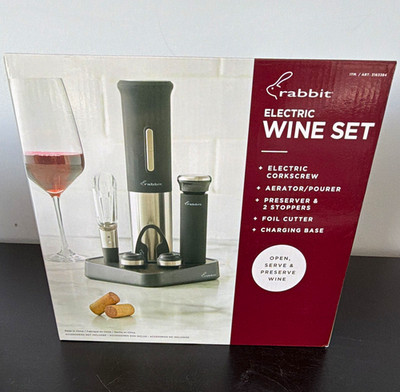 Rabbit Rechargeable Electric Wine Set Corkscrew Aerator Pourer Stoppers Base