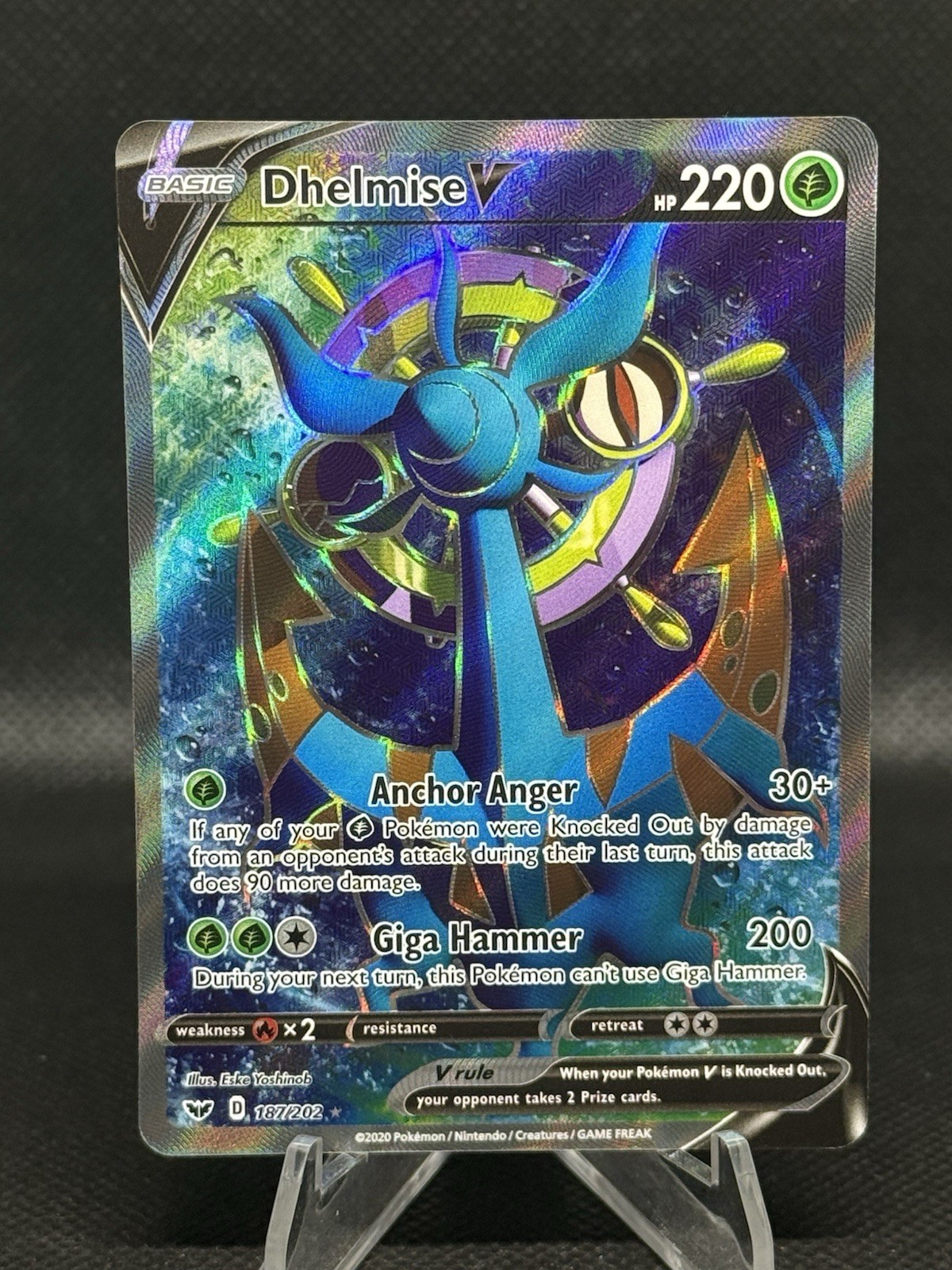 DHELMISE V 187/202 SWORD & SHIELD BASE POKEMON (FULL ART, NM)