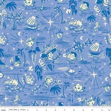 Forever Neverland Neverland Map Periwinkle Cotton Fabric