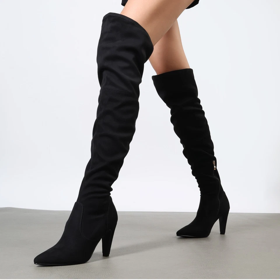 Mujeres Botas hasta el muslo Sobre la rodilla Tacón de aguja Punta Otoño Invierno Botas Foto 3 de 4