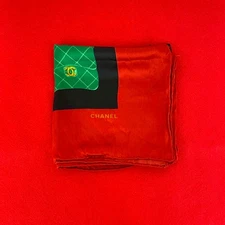 CHANEL COCO Mark Matelasse Chain Handbag Pattern Motif scarf silk Red 54704
