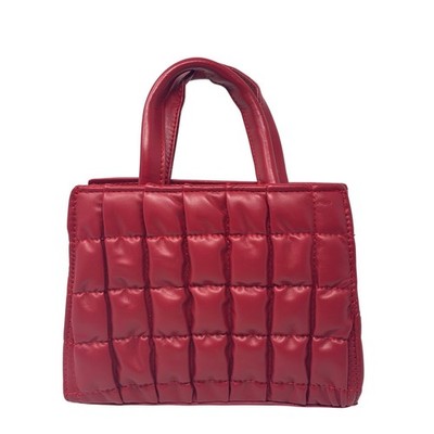 Quilted Mini Tote Bag Womens Red Faux Leather Chic Evening Handbag