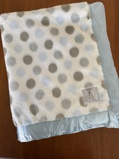 Little Giraffe Blue Gray Polka Dots Baby Blanket Luxe Soft Silky Satin Edge Trim