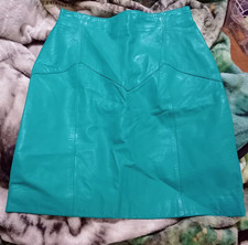 Striking Vintage 80's Turquoise Blue Lined Lux Leather mini skirt Size Small 6