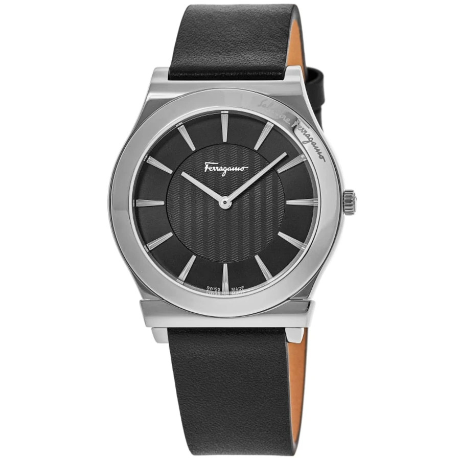 New Salvatore Ferragamo 1898 Slim Black Dial Leather Strap Men's