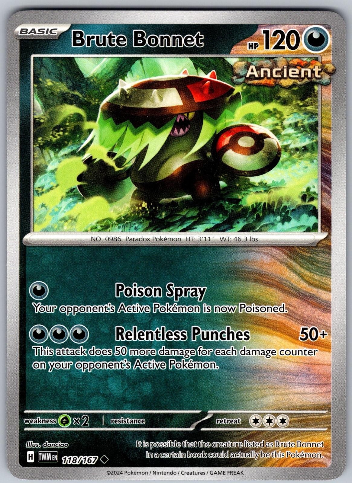 Brute Bonnet 118/167 Uncommon Twilight Masquerade Pokemon Near Mint