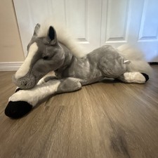 Vintage E J Classic Horse Gray White Lying Large Realistic Plush 30" RARE HTF