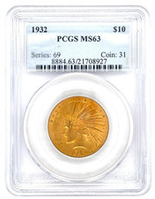 1932 Gold Indian Eagle Graded by PCGS as MS63! Nice Early US gold