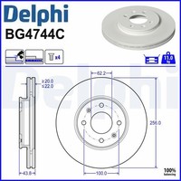 2X Bremsscheibe Delphi BG4744C 2 Bremsscheiben Vorderachse Vorne