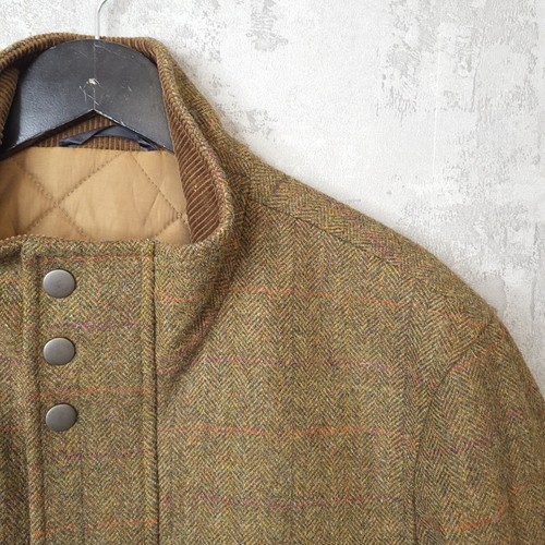 M&S Moon Tweed Field Jacket Men's Large Brown 100% Wool Quilted Lined Hunting - Picture 9 of 14