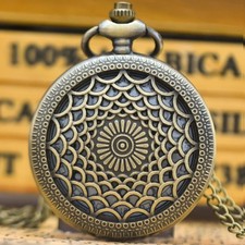 Retro Bronze Steampunk Analog Large Dial Quartz Pocket Watches with Chain Gifts