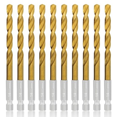 10 Pcs 1/4''Titanium Coated Twist Hex Shank Drill Bit Set with Storage Case