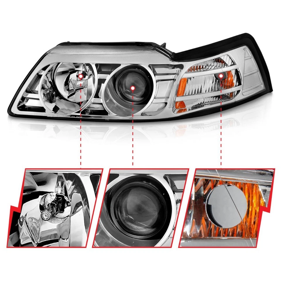 Faro cromado izquierdo y derecho Anzo 121043 para Ford Mustang 1999-2004 Foto 2 de 4