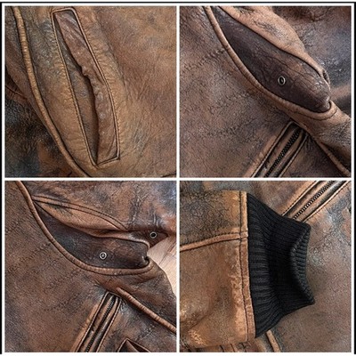 1990s Avirex Vintage Leather Jacket Cracked Faded Distressed