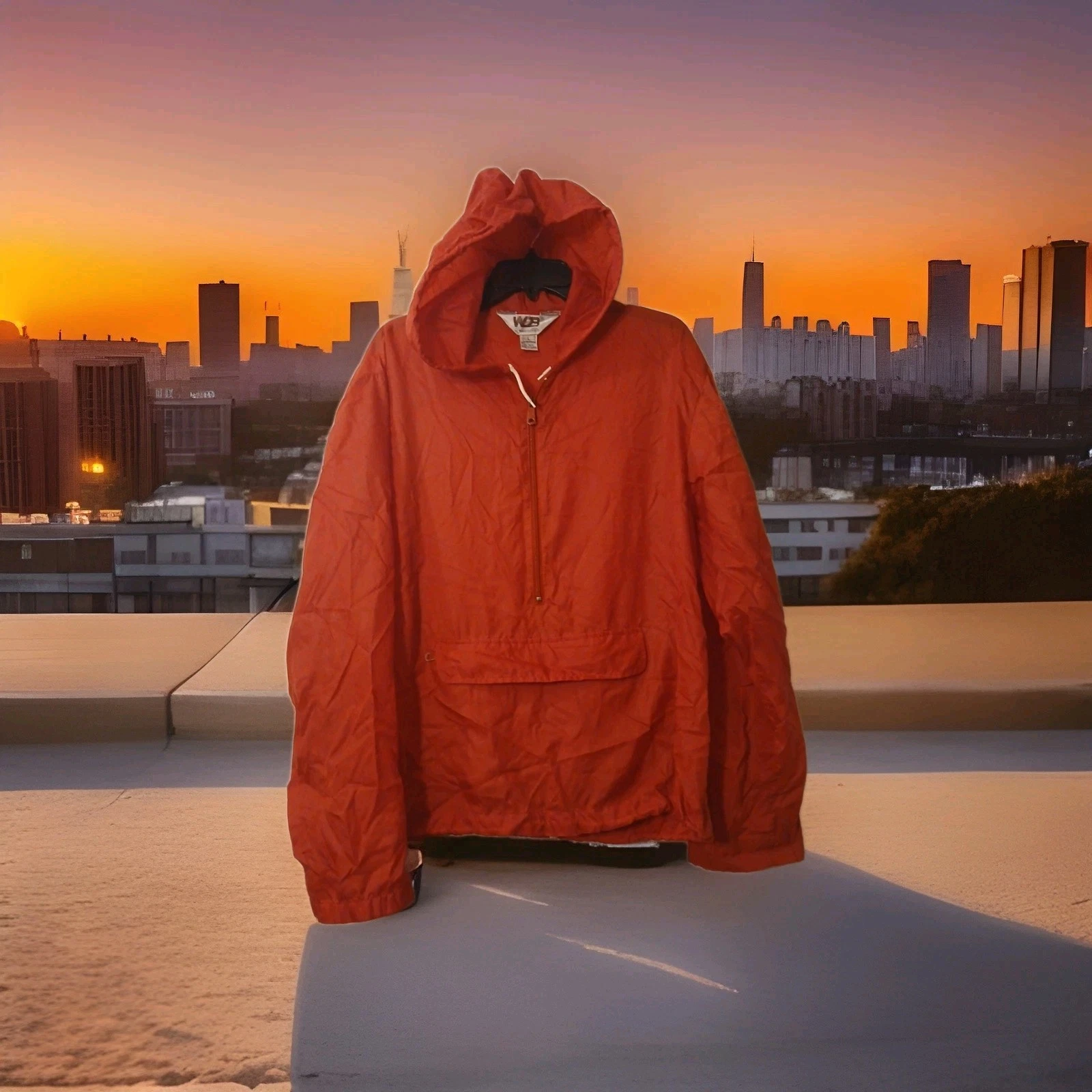WB Sports Windbreaker Jacket Hooded Red Size Large Fall Front Pouch 14978 Men's