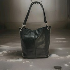 Worthinton Black Leather Bucket Hobo Shoulder Bag Purse Double Straps EUC
