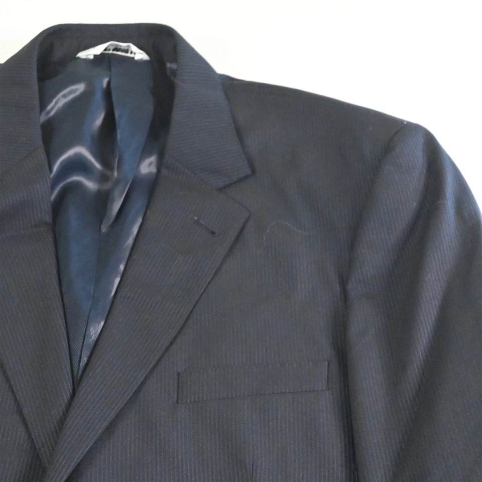 Jhane Barnes 46L 40x32 Azul Marino Rayas 100% Lana Hombres Chaqueta Pantalones Traje Foto 3 de 4