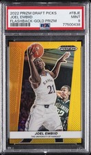 2022-23 PANINI PRIZM DRAFT PICKS FLASHBACK GOLD PRIZM JOEL EMBIID 6/10 PSA 9