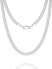 925 Sterling Silver Figaro/Cuban Chain Necklace for Men Diamond Cut Silver Link 
