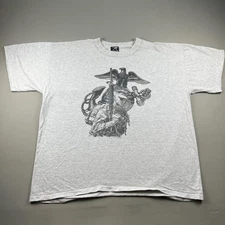 Vintage US Marines T-Shirt Mens XXL Gray USMC Military Dick Kramer Eagle USA 90s