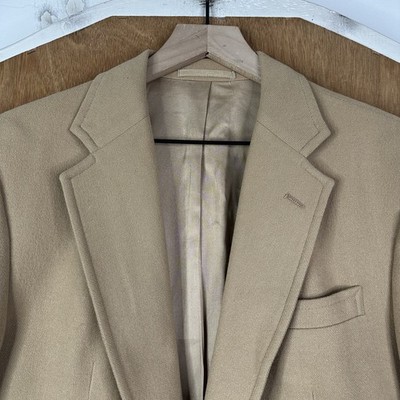 VTG Stanley Blacker Blazer Mens 40R Tan Flannel Wool Gold Button Sport Coat 80s