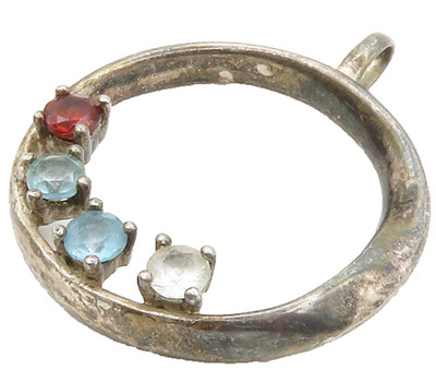 925 Sterling Silber Vintage Rot Weiß & Blautopas Kreis Anhänger PT11416