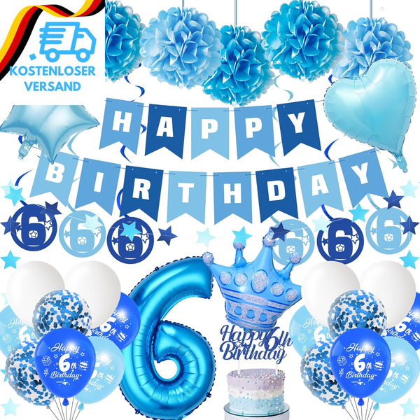 Geburtstag 6 Jahre Junge Luftballon - 35 StüCk Blau Happy Birthday Banner Riesen-image