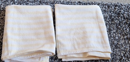 2 Vintage gebürstete Baumwolle Flanell Kinderwagen Bettwäsche Zitrone/weiße Streifen 31" x 22" LESEN