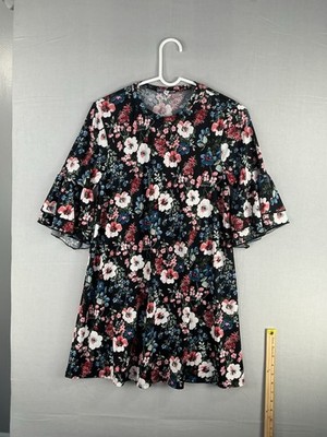 By Trinity Me Women s Floral Dress Size S Black Pink Blue Short Sleeve